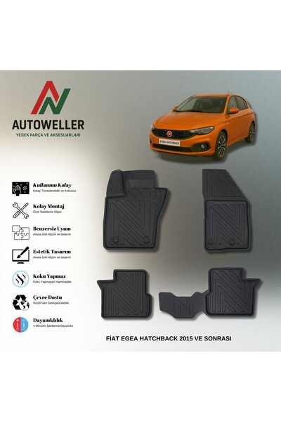 AutoWeller Fiat Egea 2015 Sonrası Hatchback Havuzlu 3D TPE Oto Paspas Takımı
