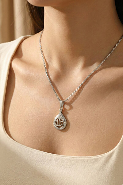 Happy Vibes قلادة مرصعة بحجر الزركون مكتوب عليها الله ذهبية وفضية للنساء