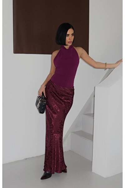 Bak'ap Premium Satin Textured Long Skirt