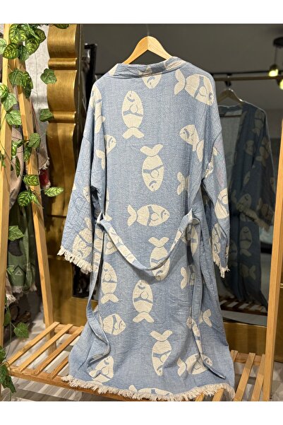 Befera Design Muslin Kimono 100% Cotton Fish Pattern Bathrobe Kaftan Dressing...