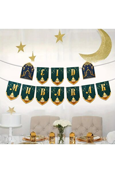 Arabest لافتة، زينة رمضانية ريفية من الورق الأخضر والذهبي، زينة معلقة