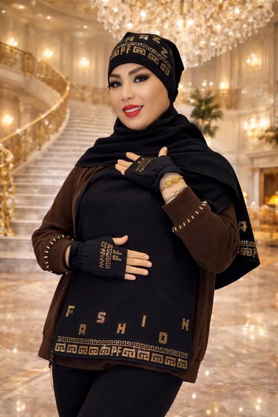 Yeşilmoda Women's 3-Piece Winter Set – Hat, Shawl, and Gloves |   Stone Embro...