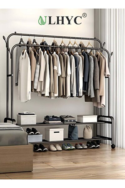 ULHYC Metal Clothes Hanger Organizer and Black Clothes Stand with Wheels