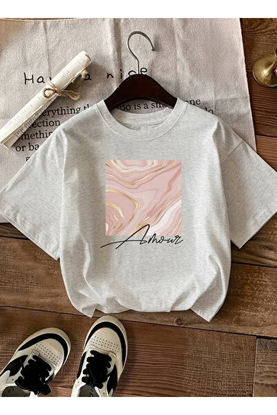caddekombin Rose Gold Luminous Graphic pentru femei cu imprimeu Gri tricou