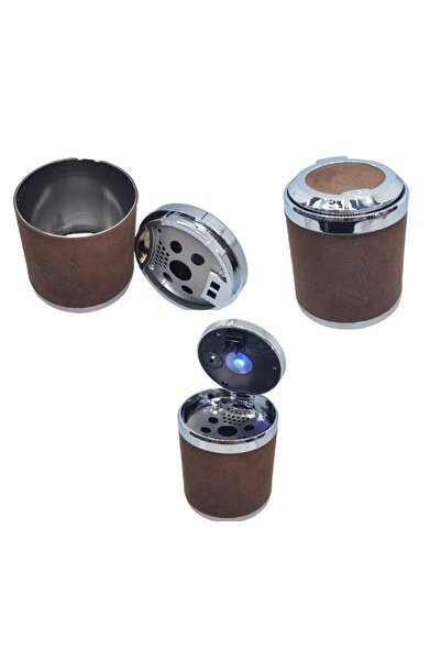 Space منفضة سجائر مضاءة مغطاة بالجلد - لون القهوة / ICKU60-2