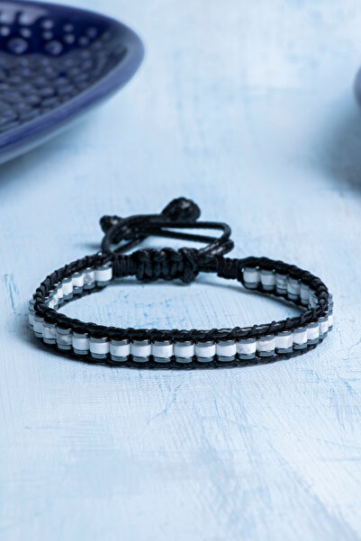 Deniz Doğal Taş Certified Howlite - Hematite Natural Stone Men's Bracelet