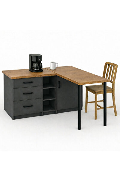 Tdesigno Nara L Mutfak Adası - 3 Çekmeceli 1 Kapaklı - Çok Amaçlı Dolap - Alt...