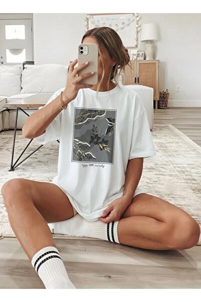 caddekombin Γυναικείο λευκό μπλουζάκι με βοτανική εικονογράφηση και γραφικό Β...