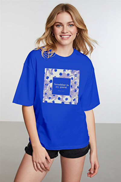 caddekombin Aur pentru femei cu imprimeu Sunshine Written albastru cobalt Blu...