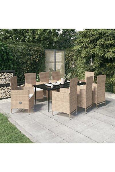 vidaxl 9 Piece Garden Dining Set with Cushions Beige