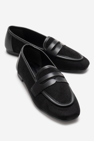 CCWAY AYAKKABI Women's Plain Loafer Shoes Black Garnish
