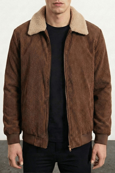 GENIUS STORE Men's Velvet Coat Plush Lined Shirt Collar Windproof Velvet Coat