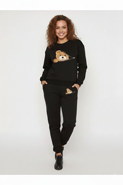 WOODROFFE Women's Pocket Zipper Printed Crew Neck Bottom Top Oversized Black ...