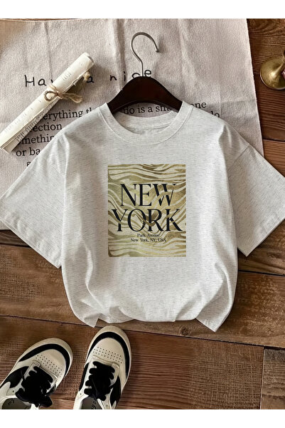 caddekombin Model zebră pentru femei New York Graphic cu imprimeu Gri tricou