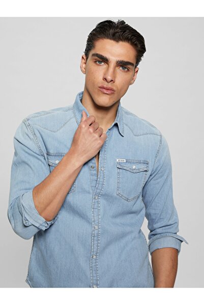 Guess Men's Slim Fit Blue Jean Shirt
