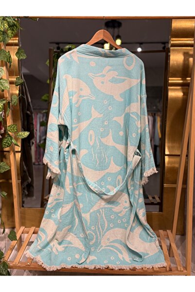 Befera Design Muslin Kimono 100% Cotton Fish Pattern Bathrobe Kaftan Dressing...