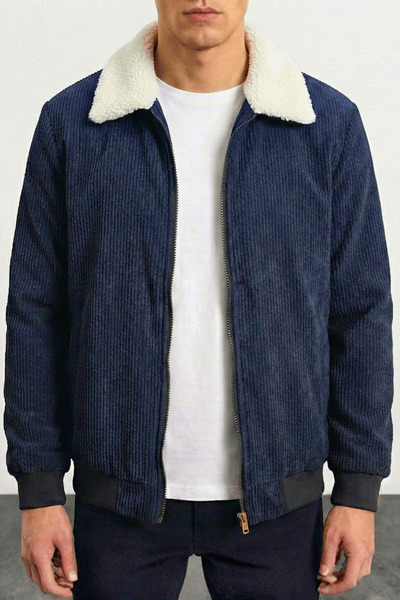 GENIUS STORE Men's Velvet Coat Plush Lined Shirt Collar Windproof Velvet Coat