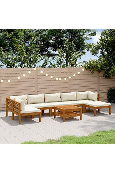 vidaxl 8 Piece Garden Lounge Set with Cream Cushion Solid Acacia Wood