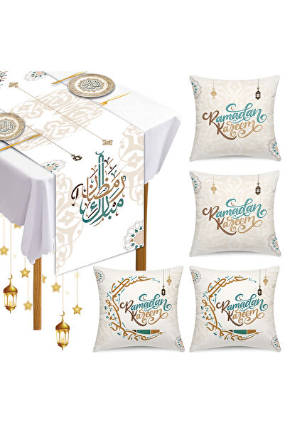 Generic 5-piece Ramadan Decoration Set, Comprising 1 Table Runner + 4 Cushion...