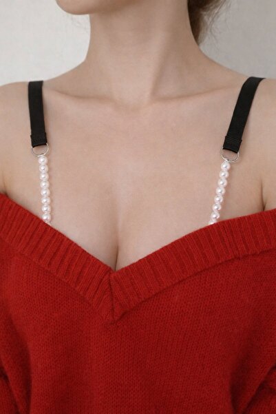 TAKIŞTIR Siyah Renk İnci Detaylı Sütyen Askısı