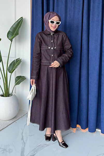 Tesettür Diyarı طقم تنورة وجاكيت من الدنيم من هولا - لون البرقوق