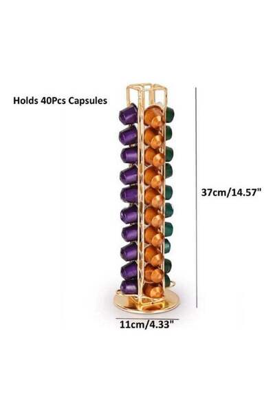 LC Chrome Finish Coffee Capsules Holder Gold 37x11x11 cm – Rotating Stand for...