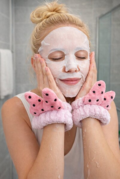 TAKIŞTIR Lila Renk İkili Kurdele Figürlü Peluş Su Tutucu Havlu Bileklik