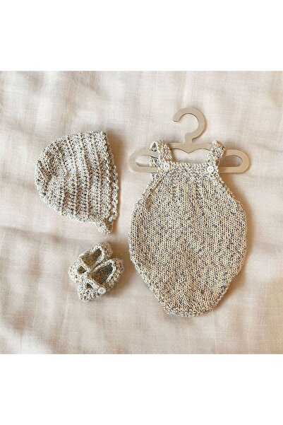 The Cloudish Shop Baby Hand-Knitted Mercerized Romper Hat Booties 3-Piece Set...