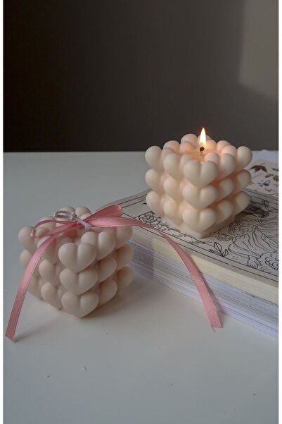 Handmade Decorative scented soy wax candle - Hearts Cube