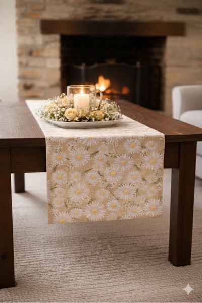 Rona Home Stylish Daisy Pattern Premium Quality Fabric Table Runner - Living ...