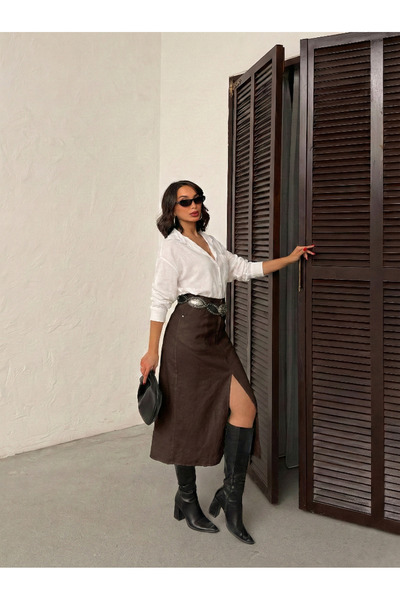 blue wings denım co. Φούστα από λινό με κομμένο τελείωμα και μπροστινό σκίσιμο