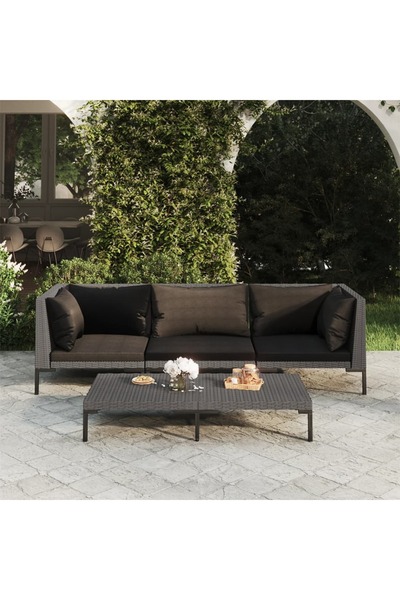 vidaxl 4 Piece Garden Lounge Set with Cushions Poly Rattan Dark Grey