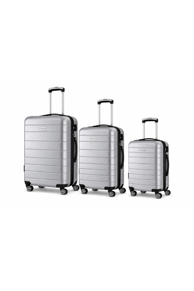Royalty Line Set of 3 travel trolleys, sizes 20 24 28 inches, silver color