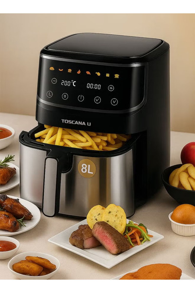 TOSCANA U 8L 1700W Automatic Air Fryer with Digital Control Display and Prehe...