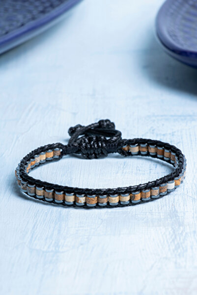 Deniz Doğal Taş Certified Jasper - Hematite Natural Stone Men's Bracelet