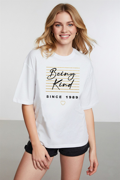 caddekombin Imprimeu cu dungi aurii pentru femei, cu detalii albe tricou