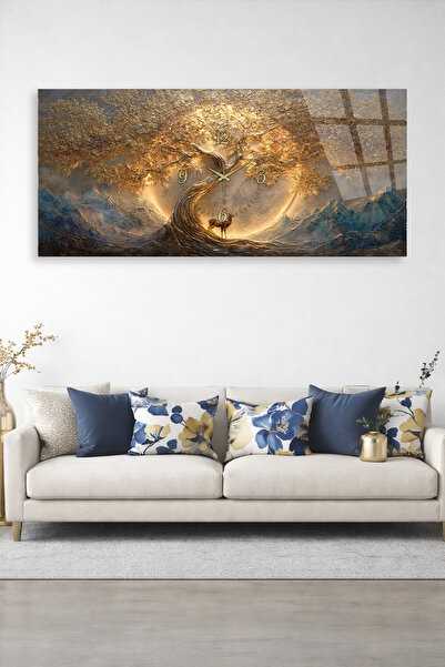 Olinpa KIRILMAZ CAM DUVAR SAATİ , HEM TABLO HEM SAAT ALTIN HAYAT AĞACI SANAT ...