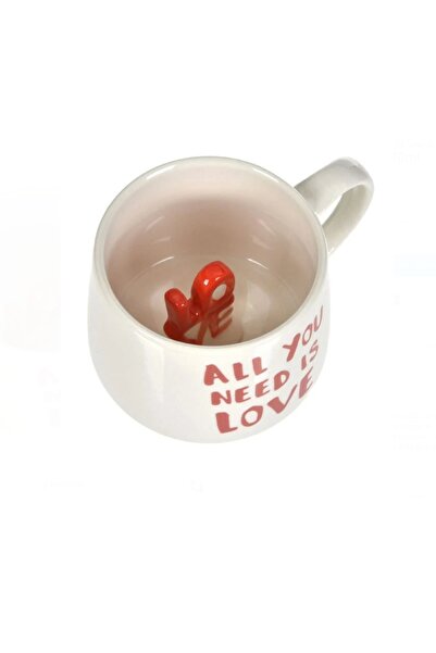 OEM Cană ceramică „All You Need is Love” cu text 3D „Love” în interior, albă,...