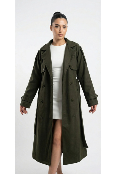 Miyalon Trench lung de damă, fără căptușeală, din țesătură cașmir