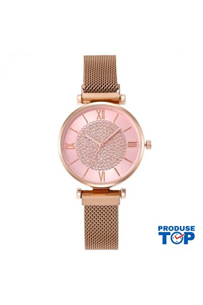 QUARTZ Ceas elegant de damă auriu cu cadran roz și brățară magnetică CDQZ131