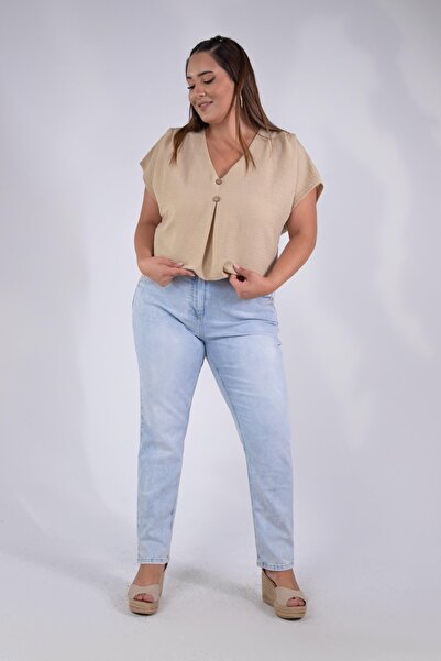 Roxxlen Pantaloni din denim mărime mare 210077, albastru gheață