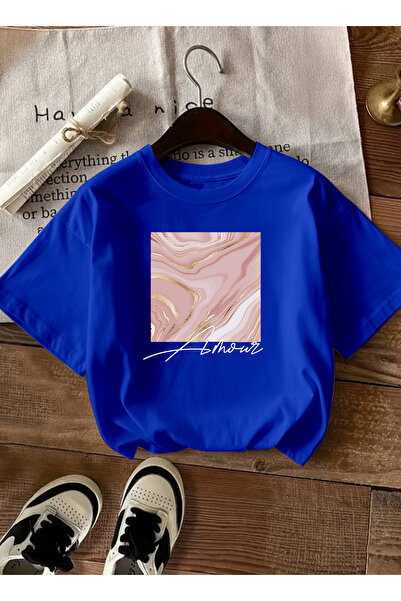 caddekombin Ženska ružičasto zlatna sjajna grafika Štampano Kobalt plava plav...