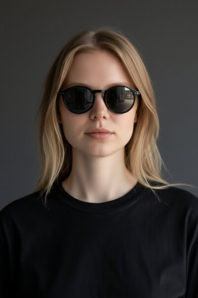 De Valentini Round Bone Unisex Black Sunglasses