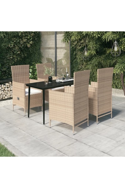 vidaxl 5 Piece Garden Dining Set with Cushions Beige