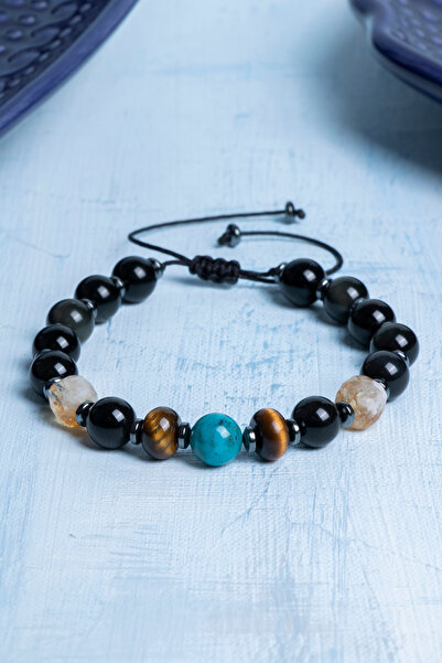 Deniz Doğal Taş Certified Turquoise - Tiger's Eye - Citrine Natural Stone Ang...