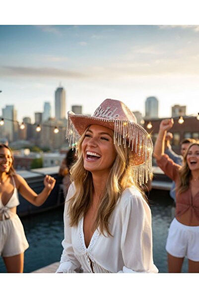 PARTİ SEPETİ Καπέλο για πάρτι νύφης με φούντα και πέτρες