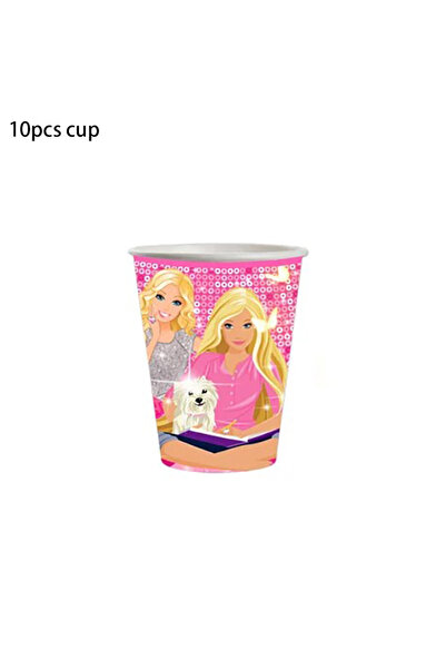 Miniso 10pcs cup Barbie Birthday Party Disposable Tableware Cup Plate Paper T...