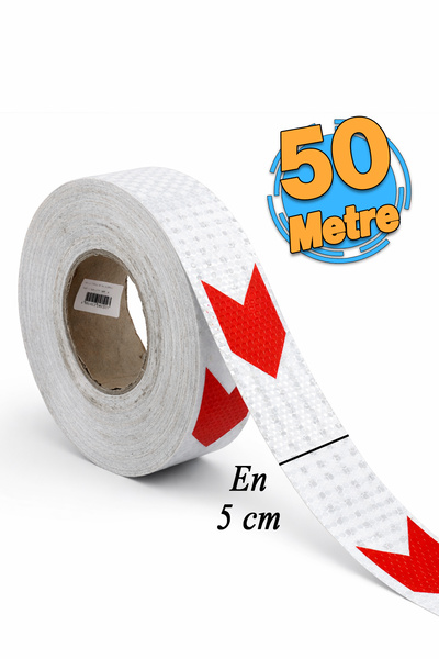 Badem10 شريط لاصق عاكس للضوء بطول 5 سم (50 متر) باللونين الأحمر والأبيض على ش...