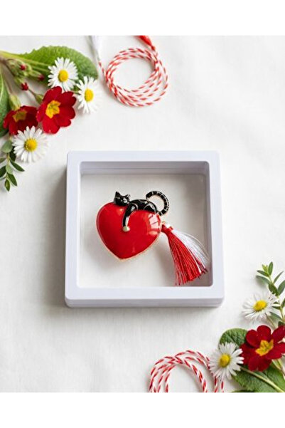 OEM Martisor brooch 5 cm, Heart with cat, in a 9x9 cm box with window, March ...