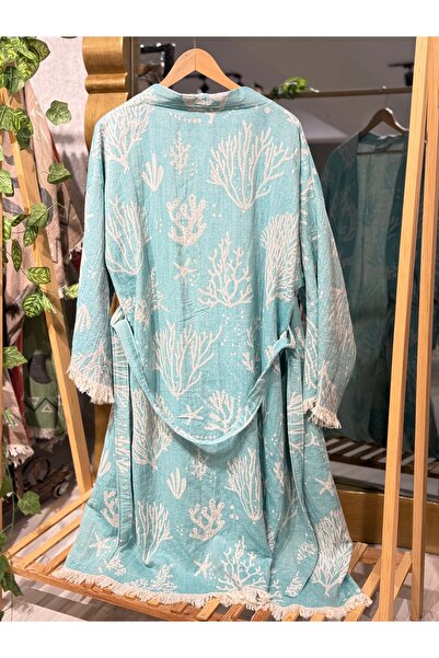 Befera Design Muslin Kimono 100% Cotton Coral Patterned Bathrobe Caftan Dress...